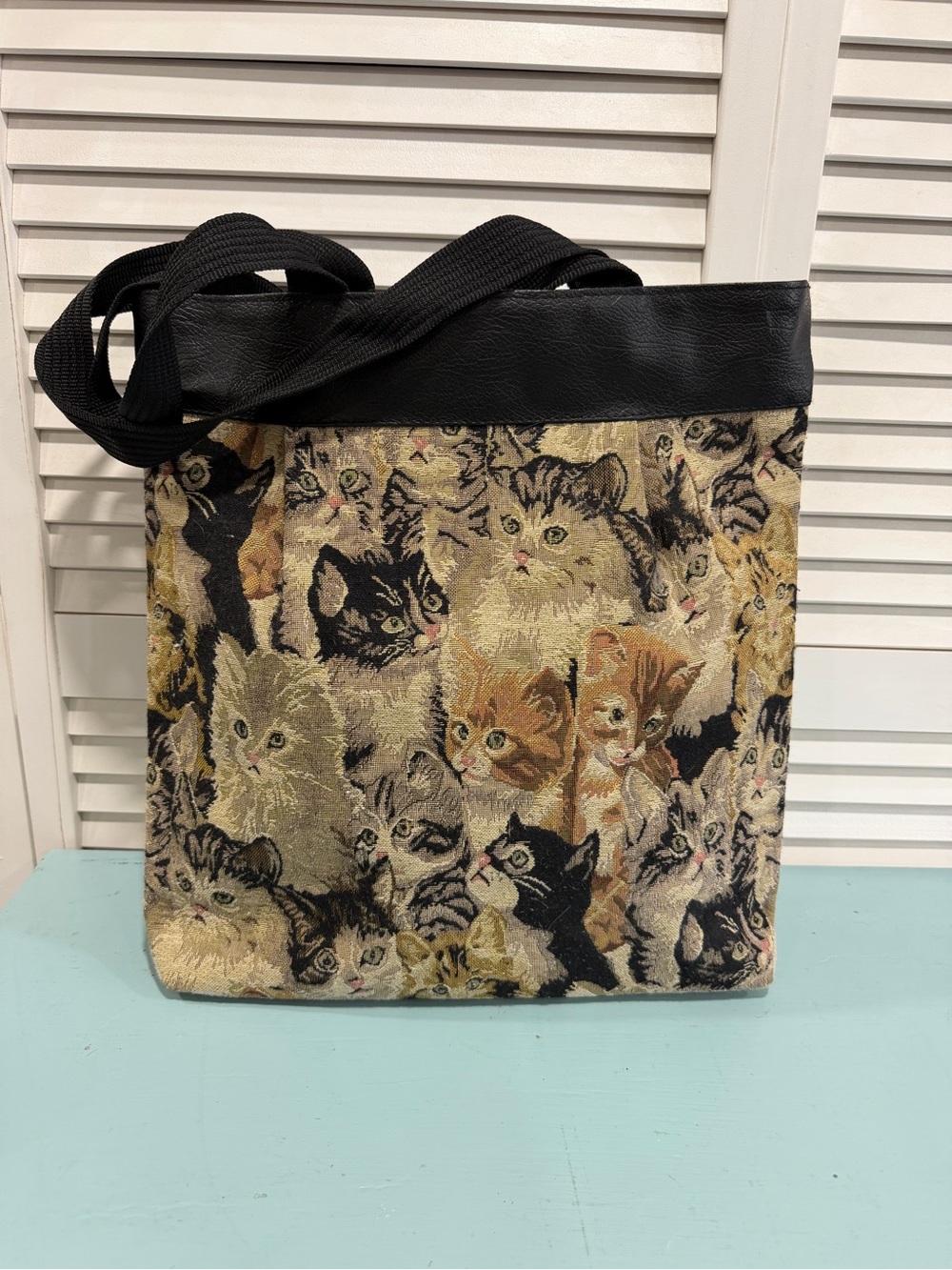 Kitten Tapestry Tote Bag with Black Trim